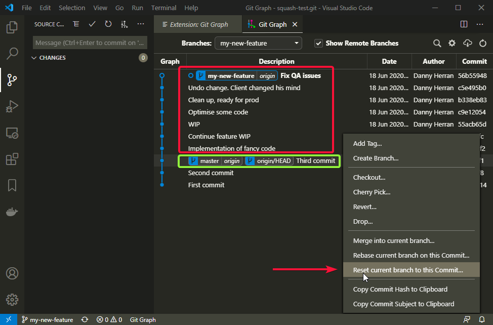 Git squash commits in VS Code - Danny Herran