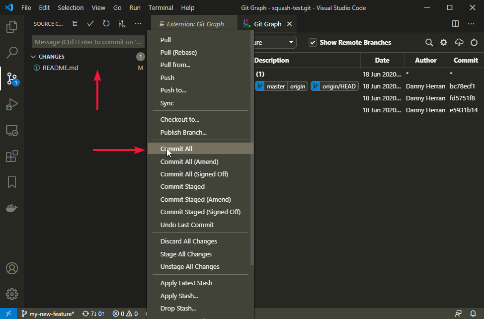 Git squash commits in VS Code - Danny Herran
